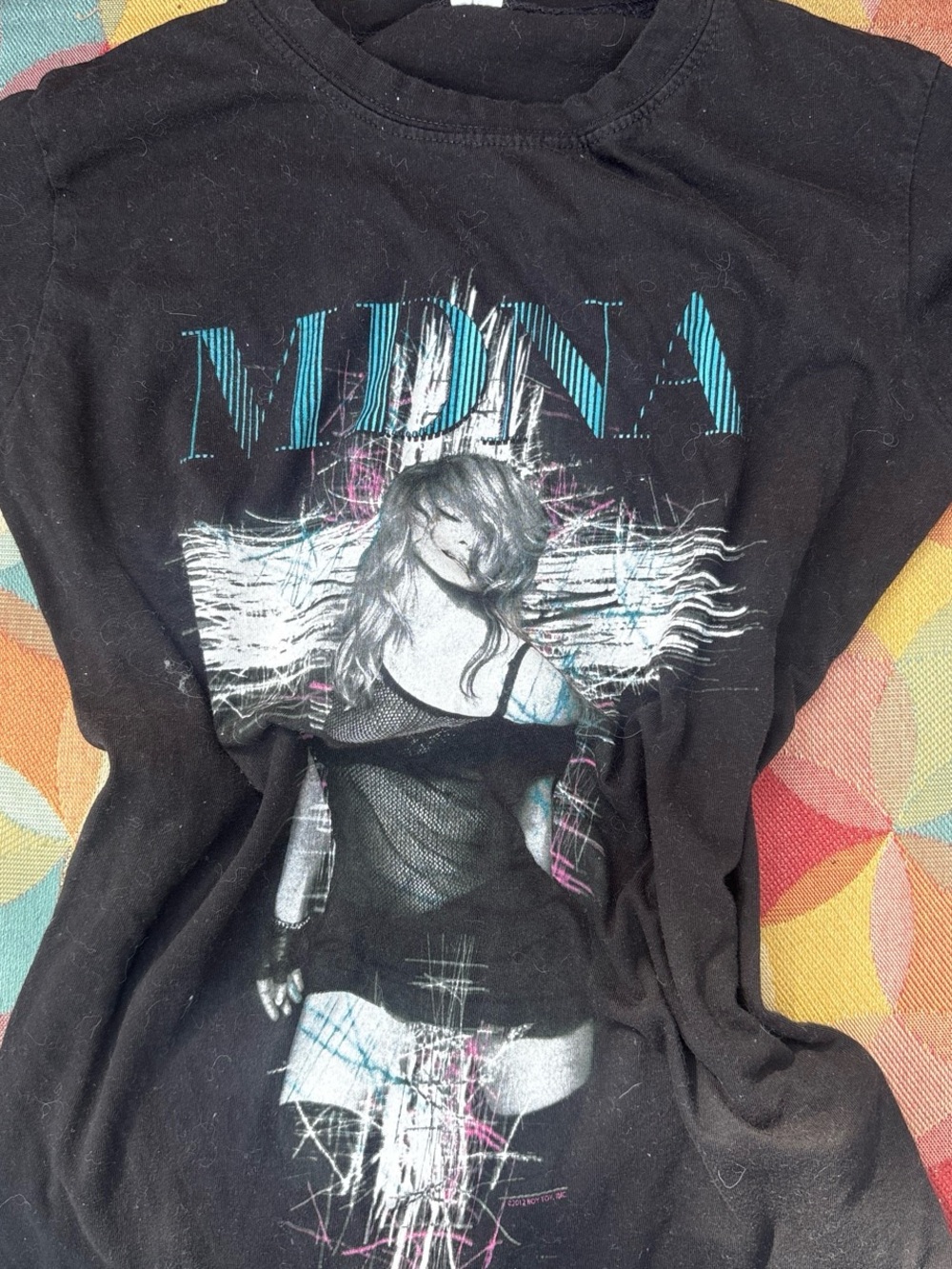 Madonna Graphic Tee in Black with Teal & White Print
